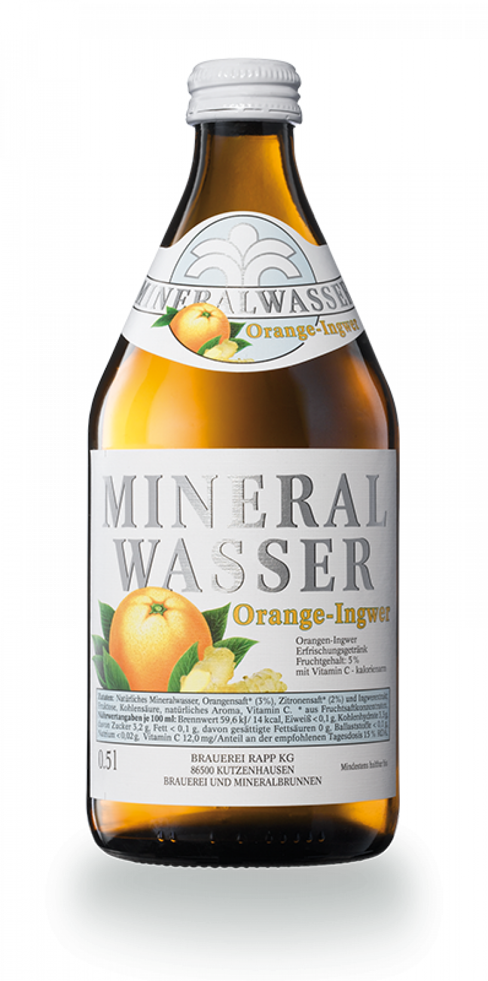 Mineralwasser OrangeIngwer mit Orangen und Zitronensaft, kohlensäurehaltig